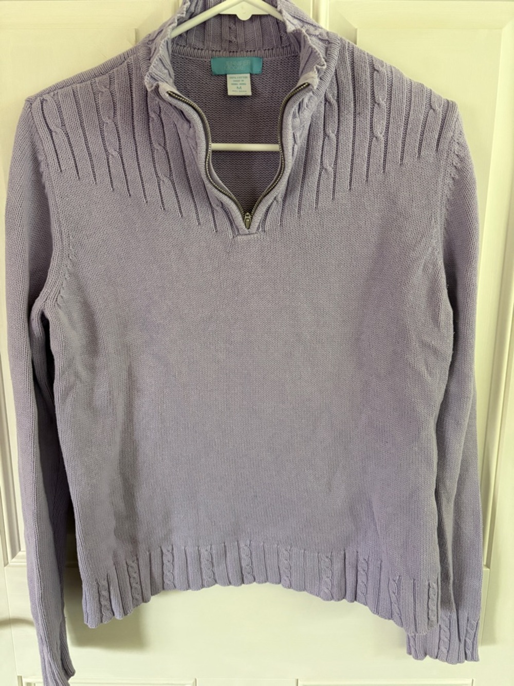 Jennifer Moore women's Lavender Zip-Neck Cable knit Sweater